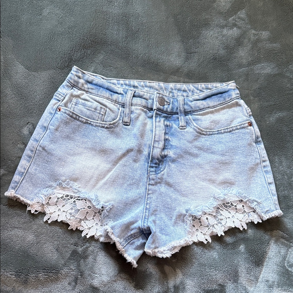 wild fable Light Blue Denim Shorts with White Lace Hem